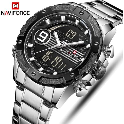 Top Luxury Brand NAVIFORCE Men Sports Watches Mens Quartz Digital Analog Clock Man Fashion Full Steel Waterproof Wrist Watch