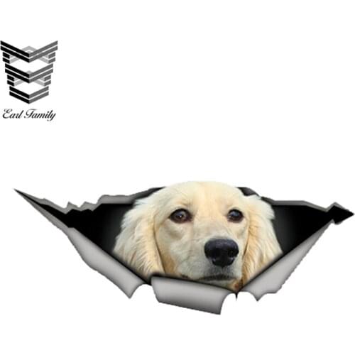 EARLFAMILY 13cm x 5.1cm White Long-haired Dachshund Car Sticker Torn Metal Decal Reflective Stickers 3D Pet Dog Car Styling
