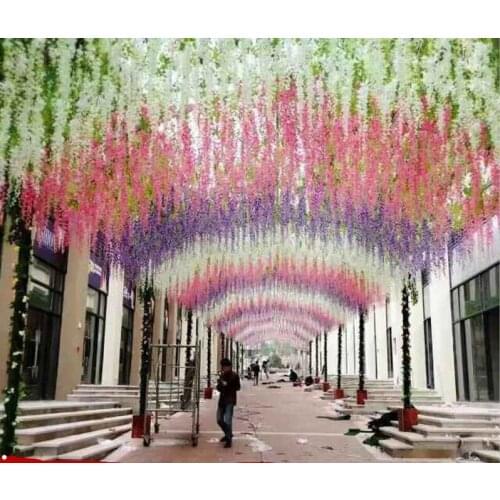 Elegant Artificial Hydangea Silk Flower Vine Home Wall Hanging Wisteria Garland 14 colors Available For Wedding Xmas Decoration