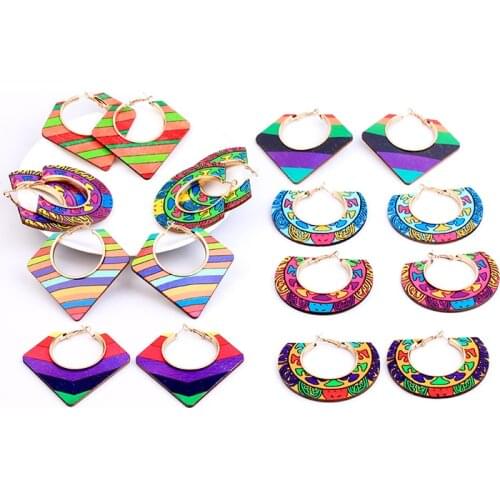 Ethnic Colorful Wooden Earring Statement Trendy Jewelry Boho Geometric Cc Drop Gold Dangle African Earrings For Women 2020 New