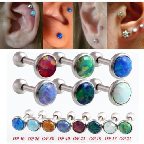 Hot Opal Ear Cartilage Piercing G23 Titanium 9 Color Choice 16 Gauge 1.2x6x3/4/5mm Ball Ear Cartilage Piercing Jewelry Earrings