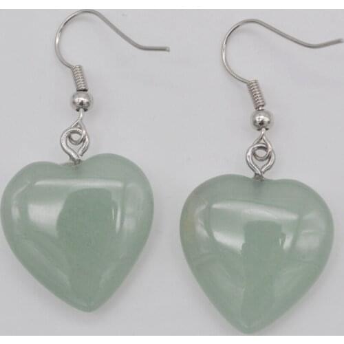 Green Aventurine Stone Heart beads Dangle Earrings Jewelry For Woman Gift T262