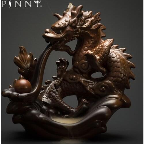 PINNY Ceramic Dragon Incense Burner Large Backflow Incense Censer Home Decoration Ceramic Crafts Sandalwood Incense Holder