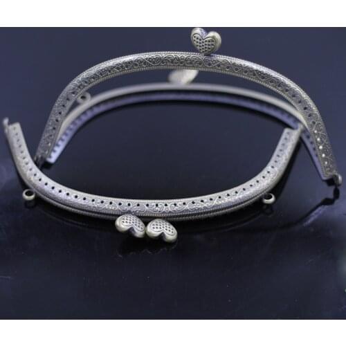 Classic Bronze Tone Arch Metal Purse Frame Kiss Clasp 16.5cm Heart Head Handbag Clutch Lock Handle Luggage Bag Hardware