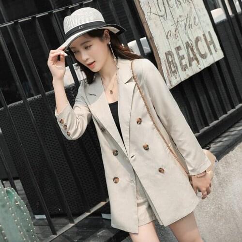 Two piece set new style linen suit shorts suit female temperament double-breasted suit jacket casual shorts 2piece set women