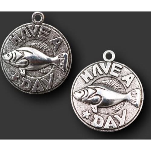 WKOUD 8pcs Fishermen Harvest Day Charms Sardines Harvest Coin Commemorative Charm Praise Work & Sweat DIY Metal Jewelry Pendant