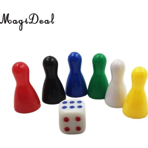 MagiDeal High Quality 6Pcs Plastic Chessman Chess Pieces & 1Pc Dice for Funny Family Party Board Game Accessory Children Toys