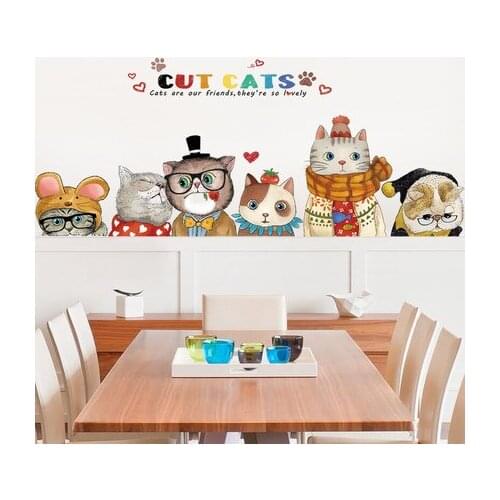 Cute Cats Kids Baby Room Home Decoration PVC Wall Sticker Removable Cartoon Animal Adhesive Poster Wallpaper
