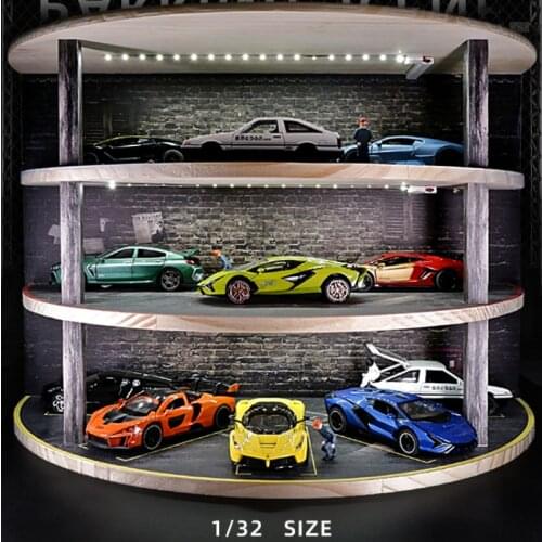 1:32 Car Model Storage Decoration Double-layer Parking Garage Scene Model with Lamp Display Stand