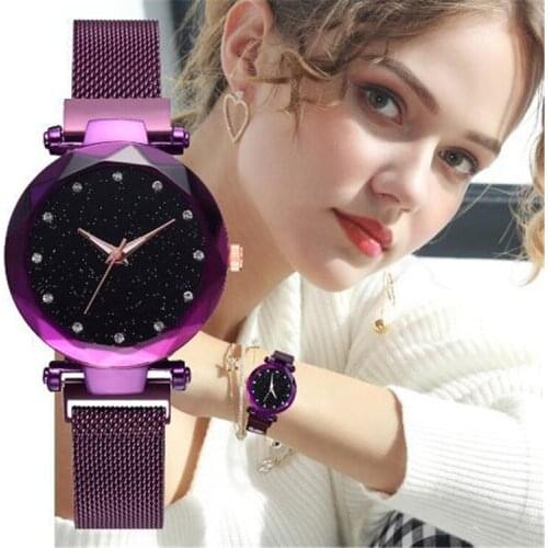 1PC Fashion Women Quartz Watches Stainless Steel Band Mesh Magnet Buckle Starry Sky Analog Wrist Watch Relojes Clock Mechanism