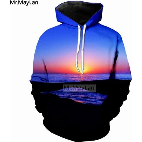 Sea Beach Scenery Sunset 3D Print Jacket Hoodies Men/Women Gothic Hipster Long Sleeve Hat Sweatshirts Boys Blue Outfits Clothes