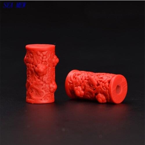 SEA MEW 9mm*16mm Red Cylindrical Cinnabar Lotus Beads Spacer Beads For Jewelry Making Exorcise Evil Spirits