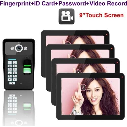 MOUNTAINONE Security intercom 9" Touch Key Video Door Phone with Video Recording,1000TVL Outdoor Camera Fingerprint FRID Panel