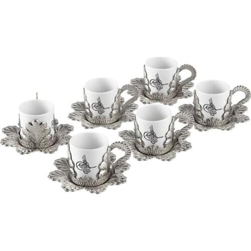 Set 6 Person Turkish Greek Arabic Coffee Espresso Sufi Whirling Tugra Gold Silver High Quality Zamac Porcelain Made in Turkey
