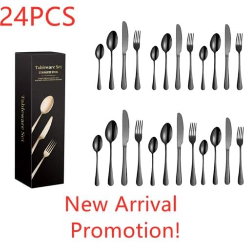 24 PCS Black Tableware Stainless Steel Cutlery Set Forks Knives Spoons Kitchen Dinner Set Fork Spoon Knife Gold Dinnerware Set