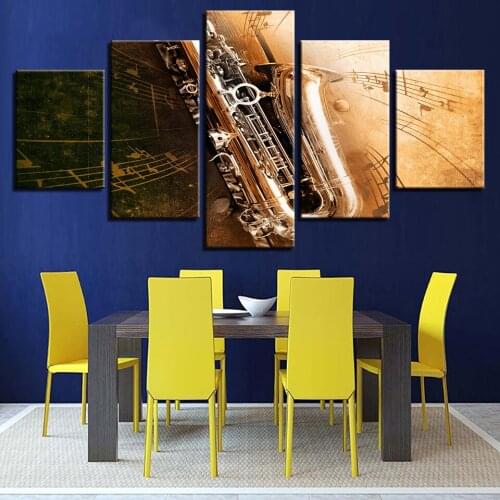 Wall Pictures Home Decor Living Room Art Modular 5 Panel Saxophone Musical Instrument Framed HD Modern Printed Canvas Painting