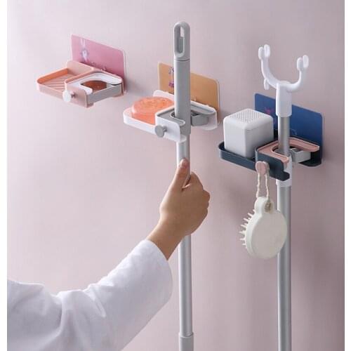 Wall Mounted Storage Mop Organizer Holder Brush Broom Hanger Rack Kitchen Clip Seamless Mop Hook With Mounted Hanging 3 In 1