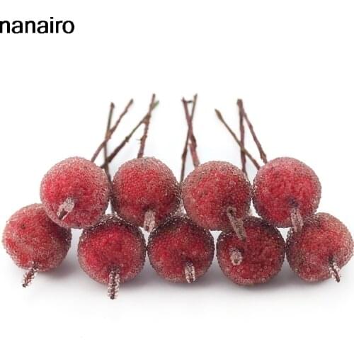 Cheap 10pcs Mini Artificial Apple Glass Berry Wedding Decoration simulation Fruit Stamen DIY Christmas Party Gift Ornament