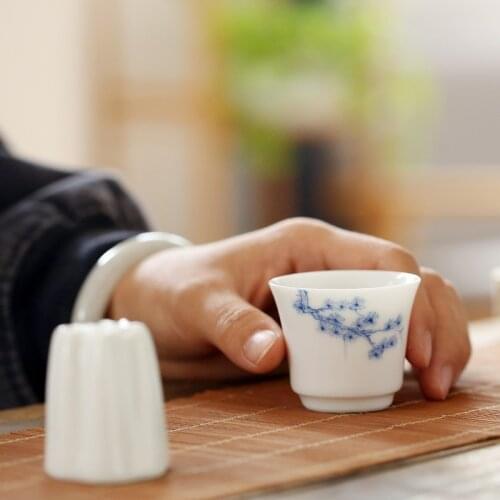 Jade Mud Ceramic Whiteware Hand-Painted Vintage Teacup Kung Fu Tea Cup Ceramic Single Cup Office Master Cup Bubble Tea Cup Bowl