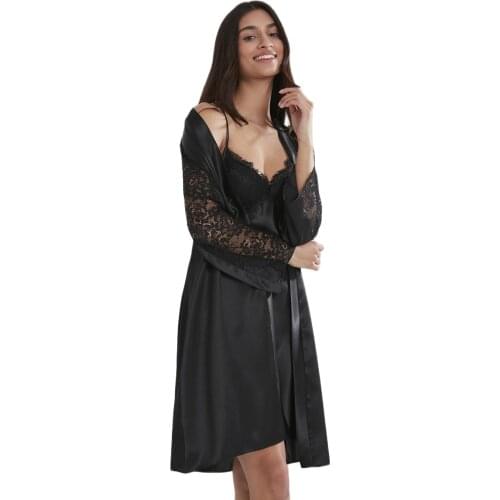 Night dress Womens Pajamas Set Sleeve Cardigan Pajamas Home Service Set Womens Sling sleepwear women dress sets nightgown