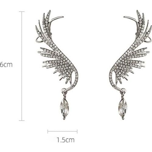New Fashion Ear Cuff Clip Angel Wings Clip On Earrings For Women Girl Rhinestone Dangle Ear Cuffs Jewelry