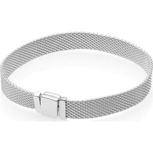 New Original Silver Color Bead Charm Mesh Snake Chain Basic Bracelet Fit Pan Reflection Women DIY Jewelry