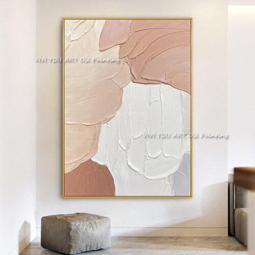 New Style Hand-painted Abstract Oil Painting modern Thick oil Knife Pink picture on Canvas Pictures wall Art Home Decor