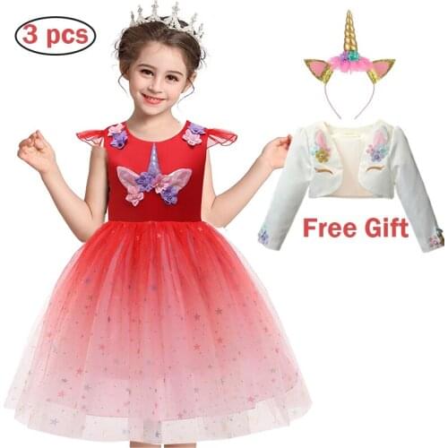 Unicorn Girl Winter Dress For Baby Girls Clothing Flower Girl Wedding Birthday Party Princess Costume Children Pageant Dresses