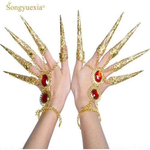 Retail and wholesale belly dance accessory Indian dance jewelry pavaner finger hand ring bracelet fm2252