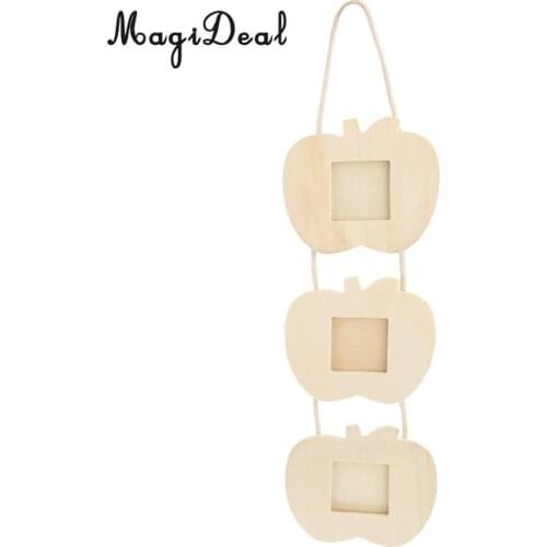 MagiDeal Hand Crafted Photo Frame Creative 3 Apples Hanging Wooden Elephant Family DIY Picture Frames