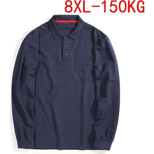 High Quality Men Polo Shirt Mens Long Sleeve Solid Polo Shirts Plus Size 150KG Casual cotton Oversize 3xl-8xl Tops Tee