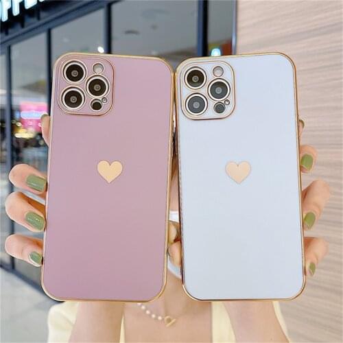 Plating Love Heart Lens Protection Phone Cover For iPhone 12 Pro Max Mini 11 Pro X XR XS Max 7 8 Plus Plain Soft TPU Back Cover