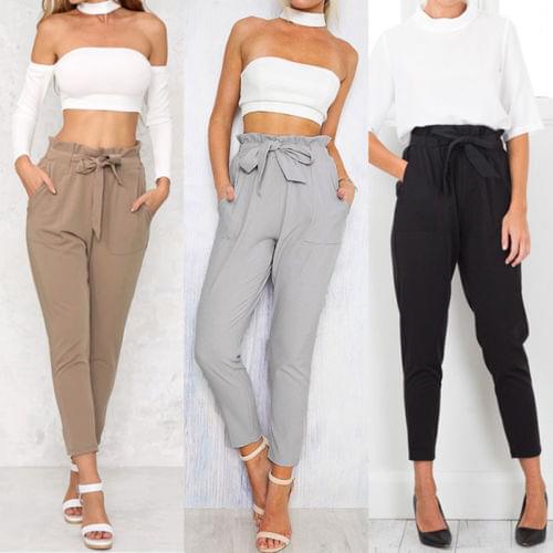 2020 Women High Waist Elastic Harem Pants Casual Chffion OL Lady Ankle Length Capris Trouser Women Clothing Pencil Pants
