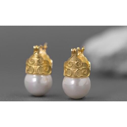 INATURE Vintage 925 Sterling Silver Moonlight Shell Pearl Hoop Earrings for Women Jewelry Gift