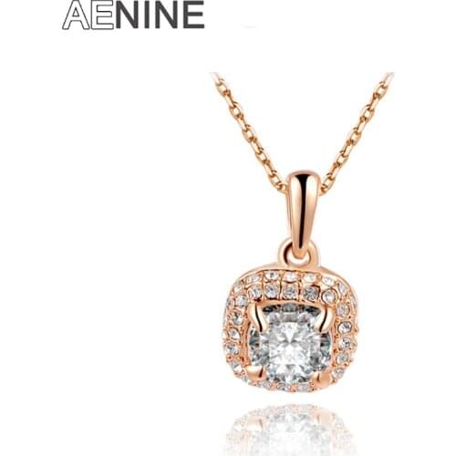 AENINE Fashion Prong Setting Square Cubic Zirconia Pendant Necklaces Jewelry Mosaic Rhinestone Necklace For Women L2030026555