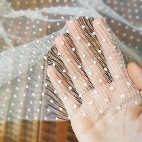 1Yard Off White Flocking Polka Dot Mesh Tulle Fabric High Quality DIY Hair Skirt Bridal Dress Wedding Decoration Net Lace Fabric