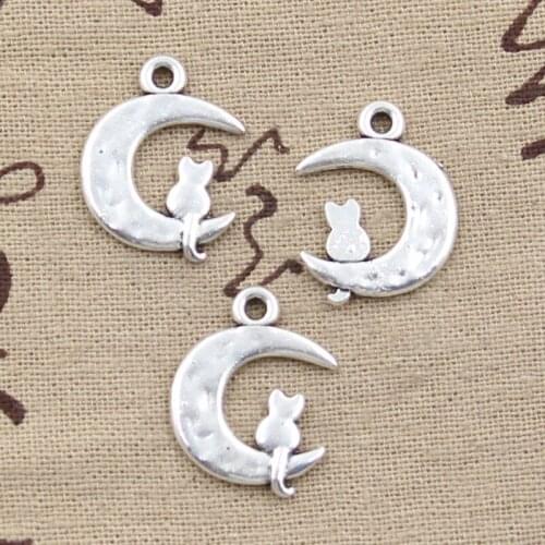 10pcs Charms Moon Cat 24x18mm Antique Making Pendant fit,Vintage Tibetan Bronze Silver color,DIY Handmade Jewelry