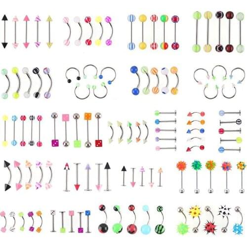 110pcs Multicolor Body Piercing Jewellery Mixed Lip Eyebrow Belly Tongue Bar Ring Sexy Vintage Body Piercing For Women Men