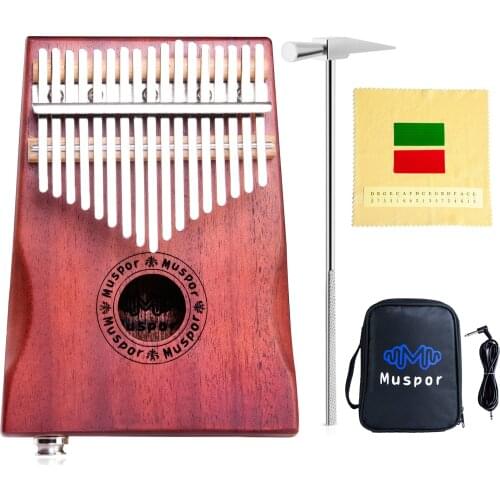 17-key mahogany electric EQ kalimba Mbira thumb piano + audio cable Keyboard instrument pickup Kalimba Sanza