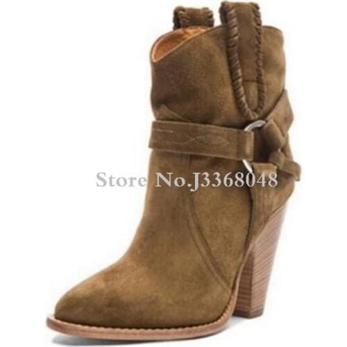2018 Autumn Winter New Hot Spike High Heels Botas Shoes Woman Ring Belt Decor Buckle Ankle Boots Pointed Toe Boots Female