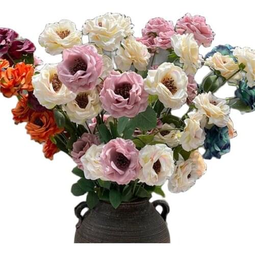 5Pcs Fake Long Stem Rose (5 Heads/Piece) 30.71" Length Autumn Rosa for Wedding Home Decorative Artificial Flowers
