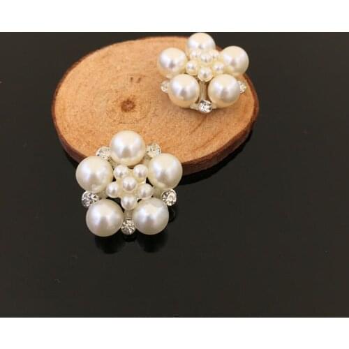 50pcs Flower Rhinestone Applique Buckle Button Flatback Alloy Metal Accessories Pearl Crystal Stone strass Hairpin Brooch Decor