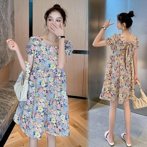 6994# Maternity Clothes Summer O Neck Floral Dress Short Sleeves Easy Matching Loose Stylish Dress Pregnant Women Mom Dress