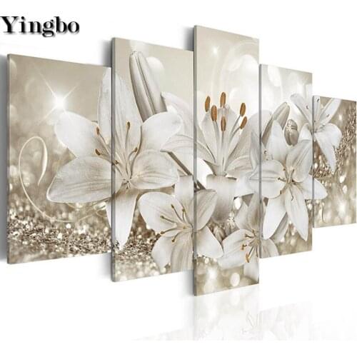 5d diy diamond painting lily flower cross stitch 5 pcs set diamond embroidery full square round diamond mosaic decor home