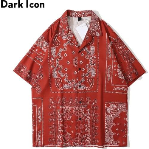 Dark Icon Bandana Polo Shirt Men Summer Vintage Street Mens Hawaiian Shirt Man Blouse
