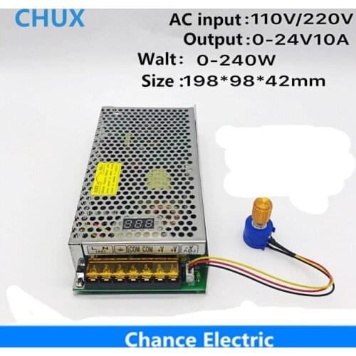 Digital Display External Connection 0-24V 10A LED Adjustable Switching Power Supply 240W DC 0-24V
