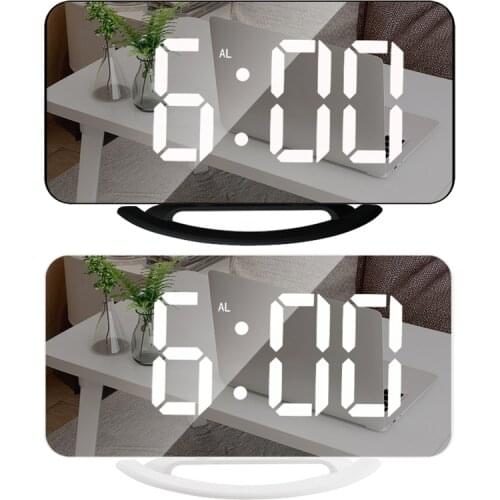 Digital LED Alarm Clock Mirror Night Light LED Table Clock Snooze Function 2 USB Charger Ports Adjustable Brightness Desk Clocks