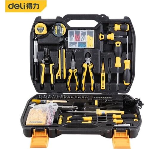 Deli 124Pcs Multi-Function Hand Tool Set Kit Household Tool Kit Saw Screwdriver Hammer Tape Measure Wrench Plier For Car Phone
