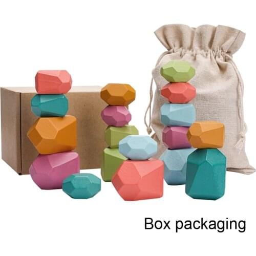 Wood Rainbow Stones Block Colorful Wood Jenga Building Block Rainbow Stacker Balancing Stone Montessori Educational Toy Children