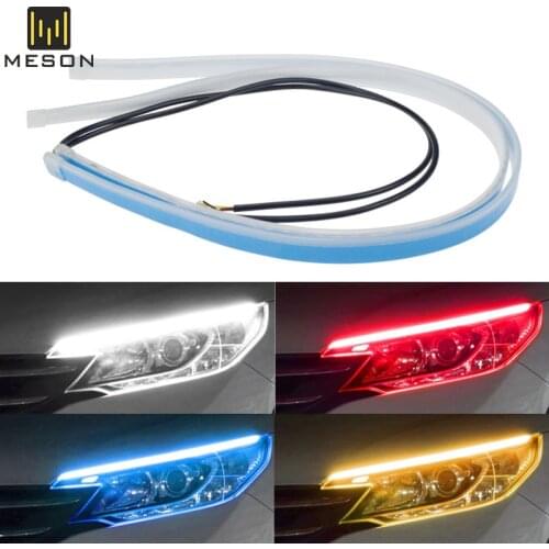 2Pcs LED DRL Car Daytime Running Light Flexible Waterproof Strip Auto Headlights White Turn Signal Yellow Brake Flow 12V
